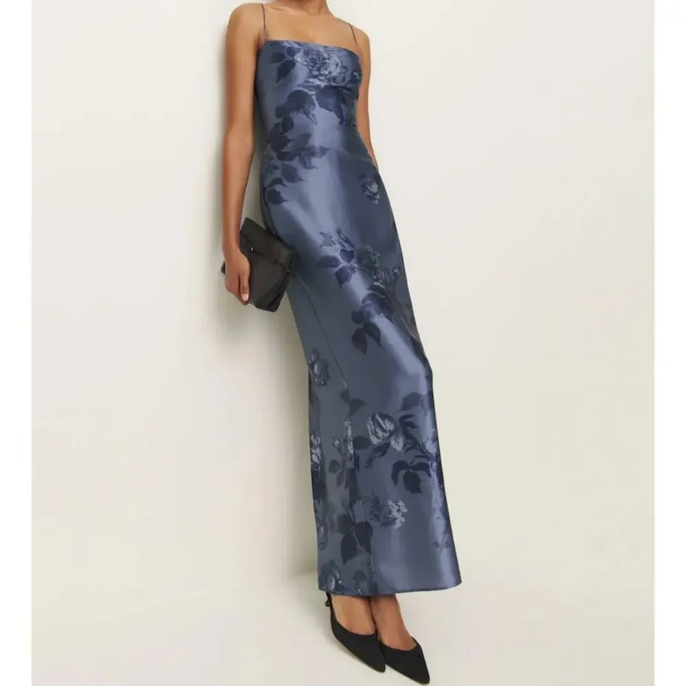 Reformation Frankie Silk Dress Trieste Border - Picture 12 of 12